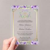 Purple Floral Gold Catholic Cross Wedding Acryleinladungen (Insitu (Handheld))