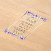Purple Floral Gold Catholic Cross Wedding Acryleinladungen (Ablage )