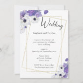 Purple Floral & Gold Geometric Wedding Einladung (Vorderseite)