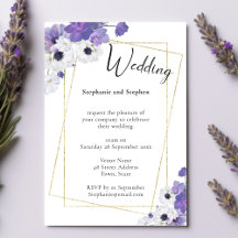Purple Floral & Gold Geometric Wedding Einladung