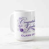Purple Floral Graduation Script with Custom Year Kaffeetasse (Vorderseite Links)