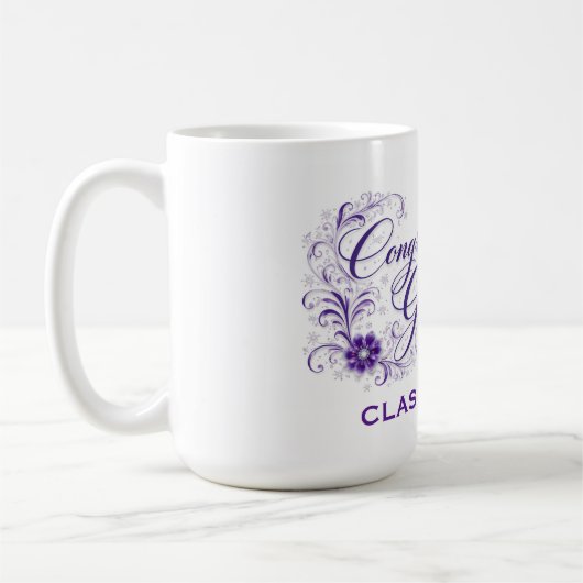 Purple Floral Graduation Script with Custom Year Kaffeetasse (Links)