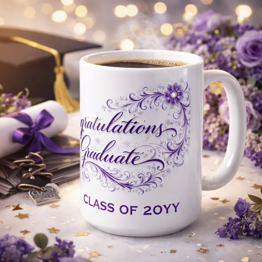 Purple Floral Graduation Script with Custom Year Kaffeetasse