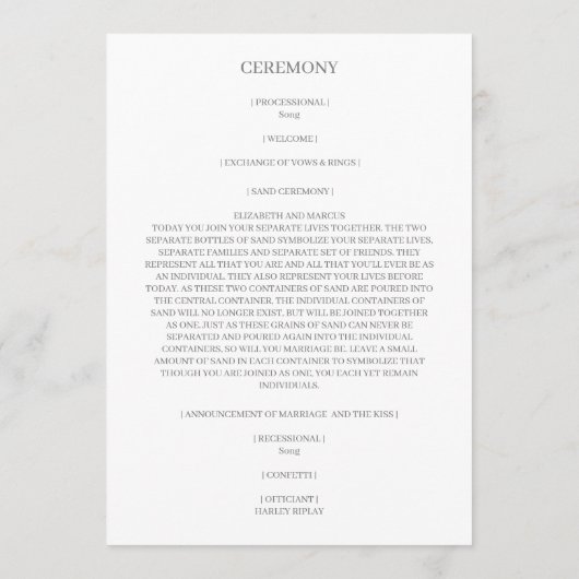 Purple Floral Heart for Wedding Sand Ceremony Programm (Rückseite)