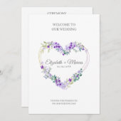 Purple Floral Heart for Wedding Sand Ceremony Programm (Vorne/Hinten)