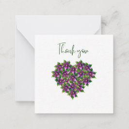 Purple Floral Heart Thank You Flat Notecard Mitteilungskarte
