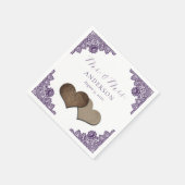 Purple Floral Lace Burlap Hearts Mr & Mrs Wedding Serviette (Ecke)