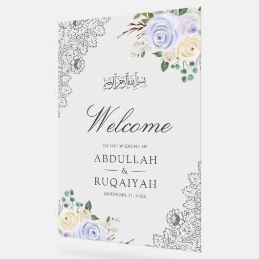 Purple Floral Lace Muslim Wedding Welcome Acrylschild (Winkel)