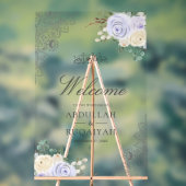 Purple Floral Lace Muslim Wedding Welcome Acrylschild (Neutral)