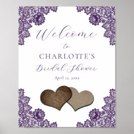 Purple Floral Lace Rustic Bridal Shower Sign Poster