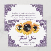 Purple Floral Lace String Lights Sunflower Wedding Dankeskarte (Vorne/Hinten)