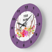 Purple Floral Large Clock Große Wanduhr (Winkel)