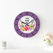 Purple Floral Large Clock Große Wanduhr (Zuhause)