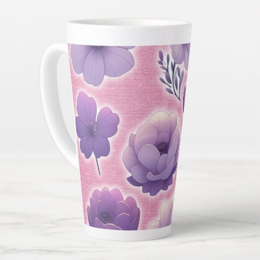 Purple Floral Latte Mug Elegant Pastel Flower Art Milchtasse (Linke Ecke)
