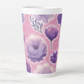 Purple Floral Latte Mug Elegant Pastel Flower Art Milchtasse (Vorderseite)