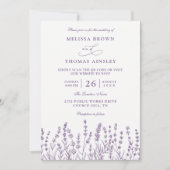 Purple Floral Lavender Budget QR Code Wedding Einladung (Vorderseite)