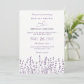 Purple Floral Lavender Budget QR Code Wedding Einladung (Stehend Vorderseite)