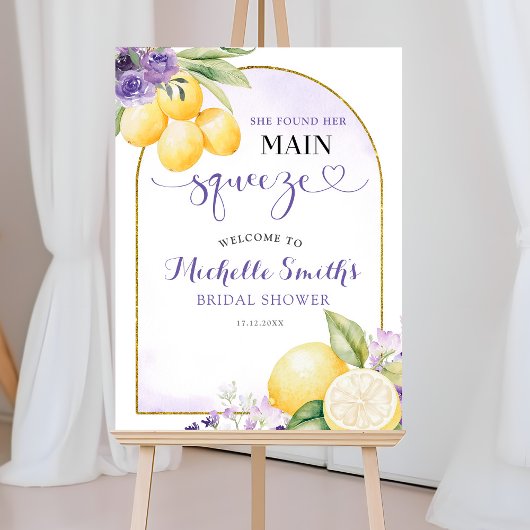 Purple floral Lemonade Bridal shower Welcome Sign Poster