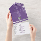Purple Floral Menu Photo Wedding All In One Einladung (Abreißen)