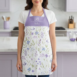 Purple Floral Monogram Apron Schürze