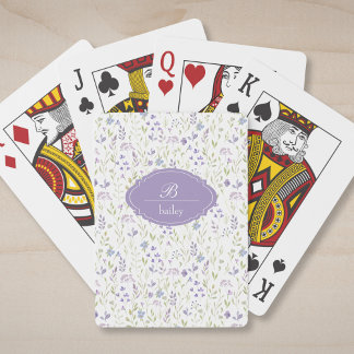 Purple Floral Monogram Classic Playing Cards Spielkarten
