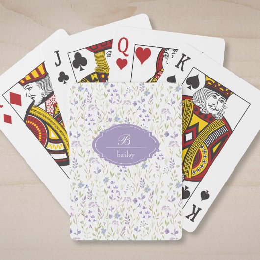 Purple Floral Monogram Classic Playing Cards Spielkarten