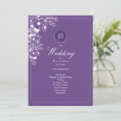 Purple Floral Monogram Wedding Program (Stehend Vorderseite)