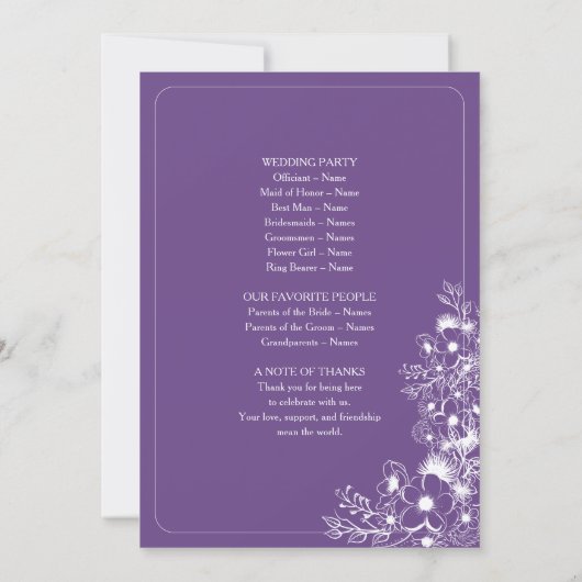 Purple Floral Monogram Wedding Program (Rückseite)