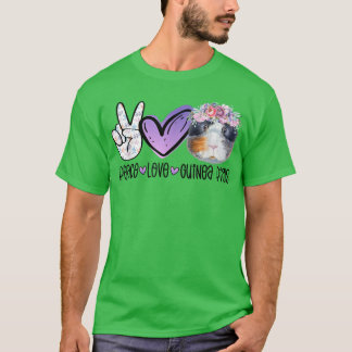 Purple Floral Peace Love Guinea Pigs Funny Guinea  T-Shirt