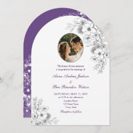 Purple Floral Photo Arched Wedding Einladung