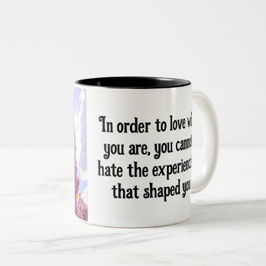 purple Floral photo bouquet inspirational phrase Zweifarbige Tasse (VorderseiteRechts)