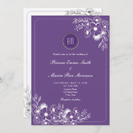 Purple Floral Photo QR Code Wedding Einladung