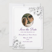 Purple Floral Photo Save The Date (Vorderseite)