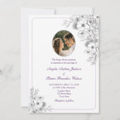 Purple Floral Photo Wedding Einladung (Vorderseite)