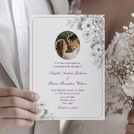Purple Floral Photo Wedding Einladung