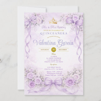 Purple Floral Quinceañera Blush Princess Einladung