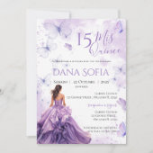 Purple Floral Quincenera Invitation Spanish Einladung (Vorderseite)