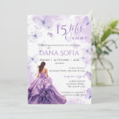 Purple Floral Quincenera Invitation Spanish Einladung (Stehend Vorderseite)