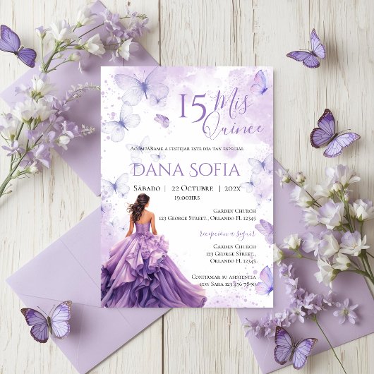 Purple Floral Quincenera Invitation Spanish Einladung