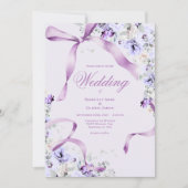 Purple Floral Ribbons Elegant Wedding Invitation Einladung (Vorderseite)