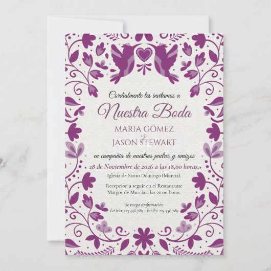 Purple Floral Romantic Aesthetic Spanish Wedding Einladung (Vorderseite)