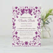 Purple Floral Romantic Aesthetic Spanish Wedding Einladung (Stehend Vorderseite)