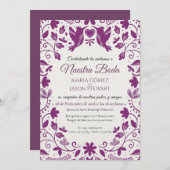 Purple Floral Romantic Aesthetic Spanish Wedding Einladung (Vorne/Hinten)