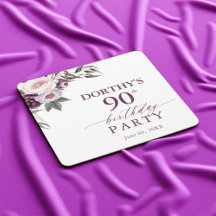 Purple Floral Script 90th Birthday