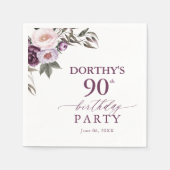 Purple Floral Script 90th Birthday Serviette (Vorderseite)