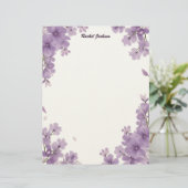 Purple Floral Stationery Paper Briefbogen (Stehend Vorderseite)
