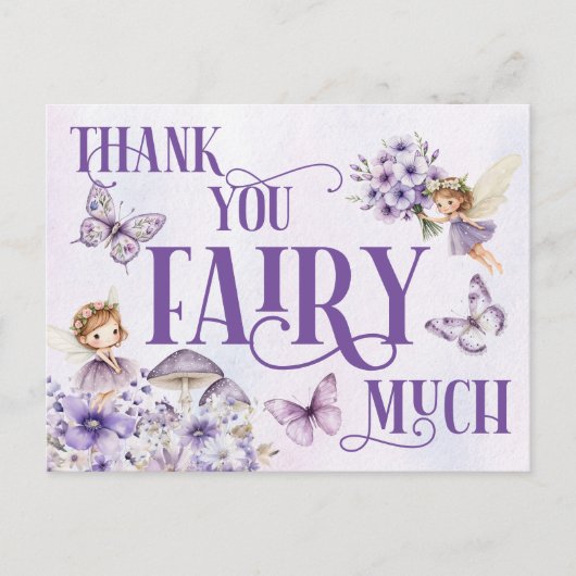 Purple Floral Thank You Fairy Much Postkarte (Vorderseite)
