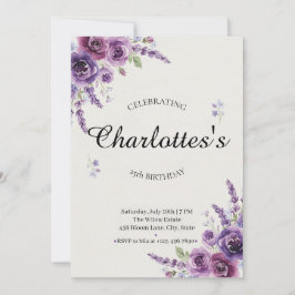 Purple Floral Watercolor Birthday Invitation Einladung