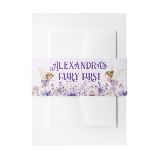 Purple Floral Watercolor Fairy First Einladungsbanderole (Vorderseite Beispiel)