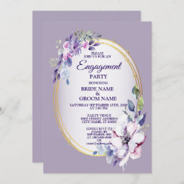Purple Floral Watercolor Golden Engagement Party Einladung